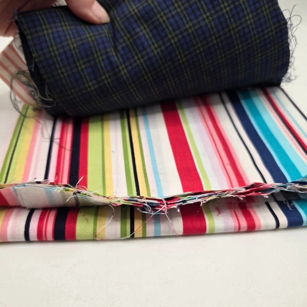 Fabric Remnants Lot Striped Plaid Cotton Quilting Scraps Sewing Bundle